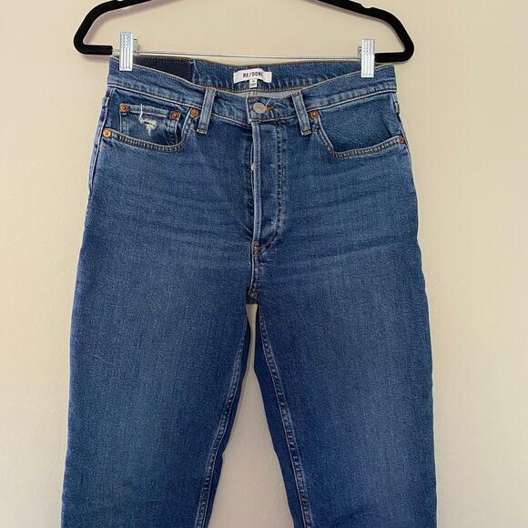 Re/Done 90s High Rise Ankle Crop Dark Wash Raw Hem Denim Jeans sz 29 - Picture 4 of 8